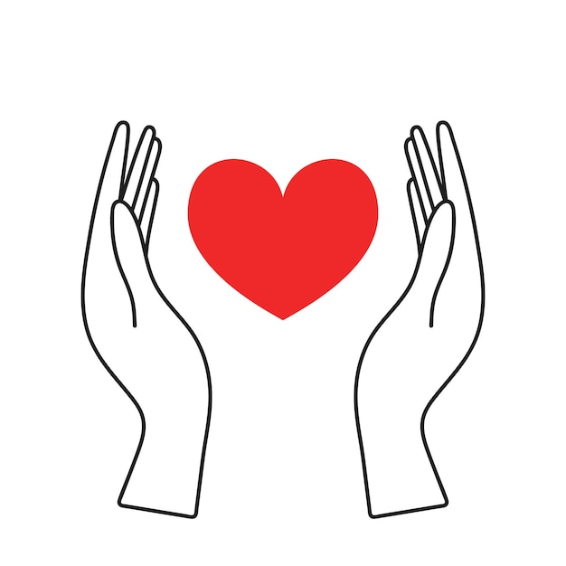 Vector liefdadigheidslogo. handen ondersteunen met hart vector pictogrammalplaatje
