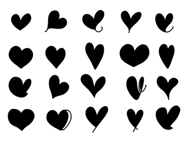 Liefde doodle tekening element logo symbool silhouet set Black Love sticker set modern minimalistisch