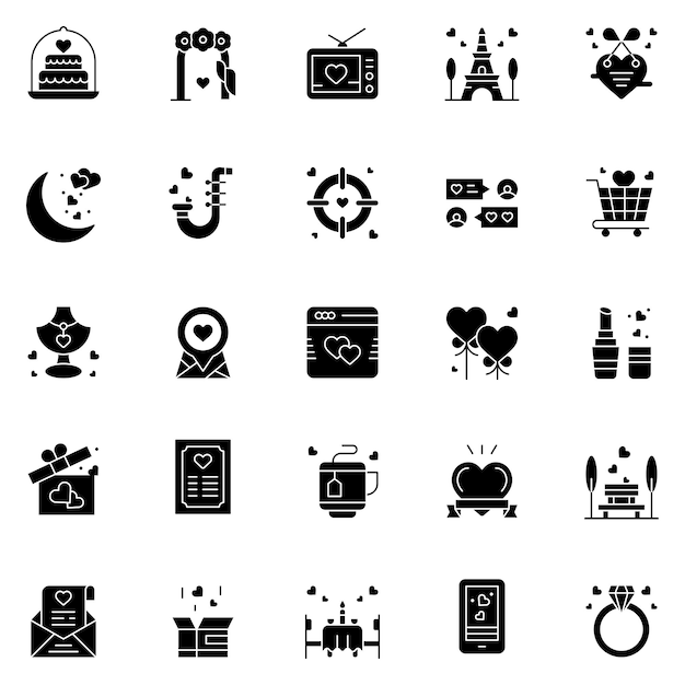 Liefde en bruiloft icon set Romantische ontwerpelementen