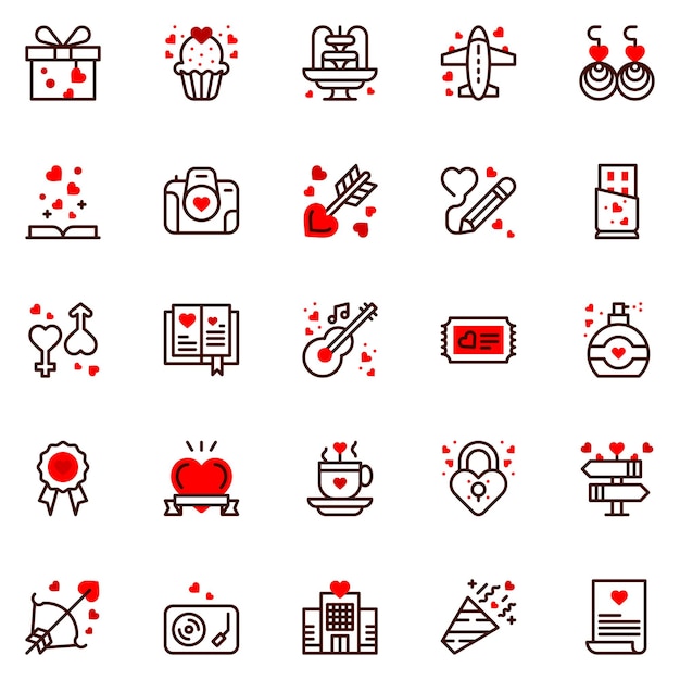 Liefde en bruiloft icon set Romantische ontwerpelementen