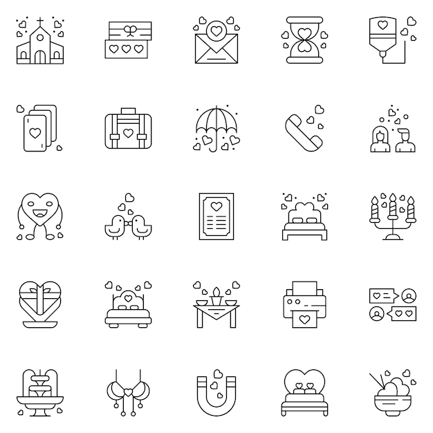 Liefde en bruiloft icon set Romantische ontwerpelementen