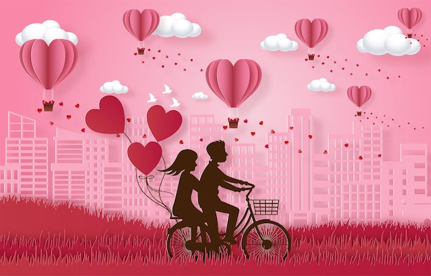 Liefde en gelukkige Valentijnsdag banners, papier kunststijl vector premium