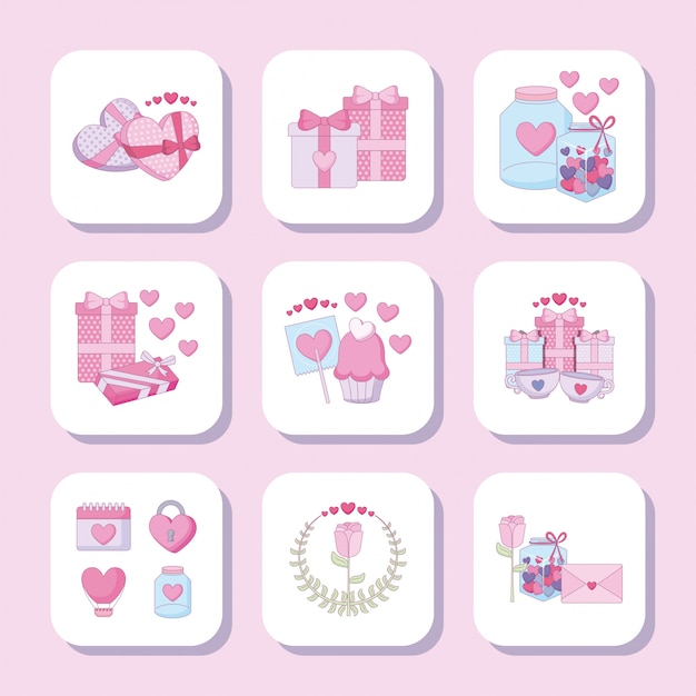 Liefde en gelukkige valentijnsdag icon set