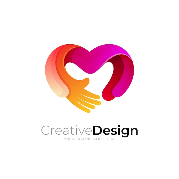 Liefde en hand ontwerp combinatie liefdadigheid logo sjabloon