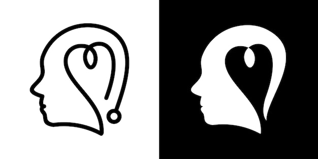 Liefde en hoofd mensen logo menselijke intelligentie gezondheid geestelijke gezondheid ontwerp pictogram illustratie