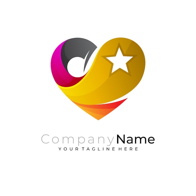 Liefde en ster logo combinatie sociale ontwerpsjabloon