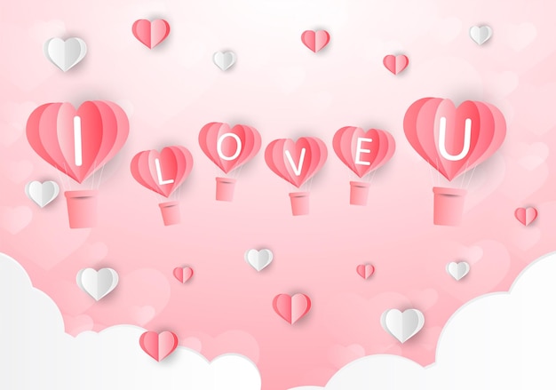 Liefde en Valentijnsdag Lovers staan en een papieren hartvormige ballon die in de lucht zweeft
