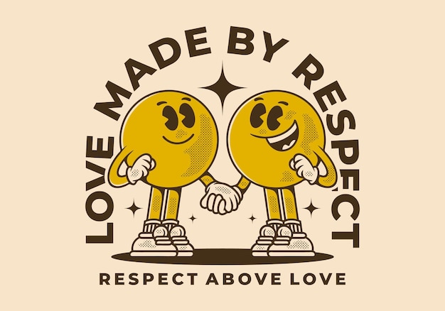 Vector liefde gemaakt door respect vintage karakter van twee ballen hoofd in hand in hand pose