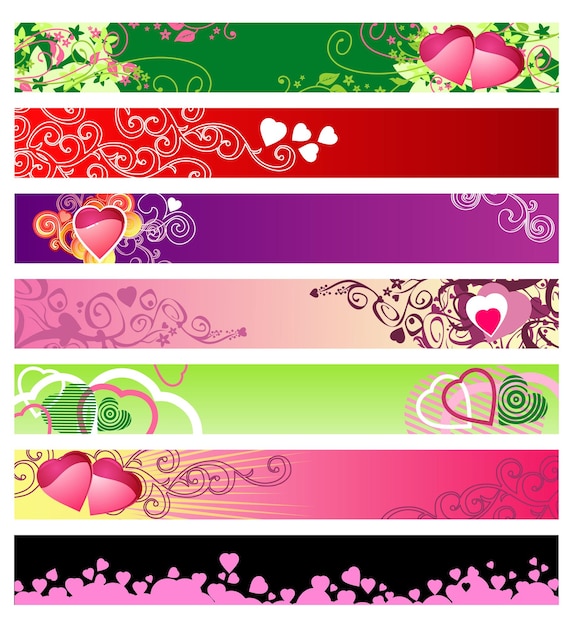 Liefde harten website banners vector set