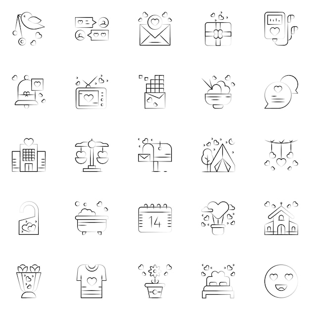 Liefde iconen pack Liefde symbolen collectie Element met grafische pictogrammen
