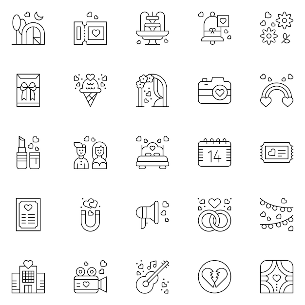 Liefde iconen pack Liefde symbolen collectie Element met grafische pictogrammen