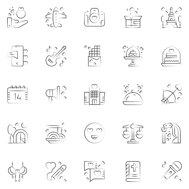 Liefde iconen pack Liefde symbolen collectie Element met grafische pictogrammen
