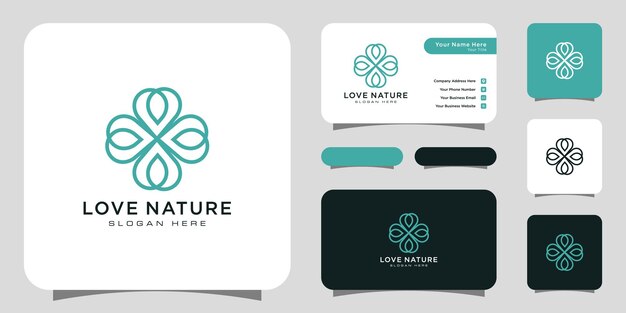 Liefde natuur bloem logo ontwerp lijnstijl met visitekaartje business