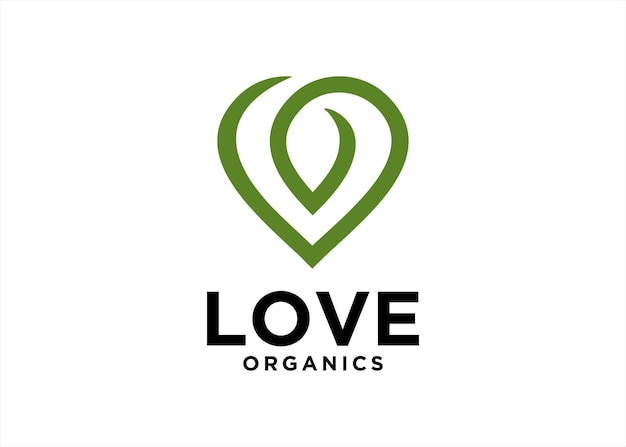 liefde organische kruiden blad natuur groen hart plant concept logo ontwerp pictogram symbool