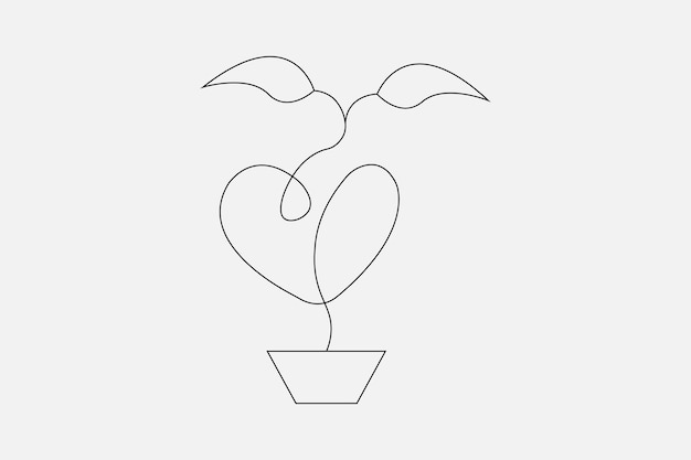 Liefde overzicht vorm boom plant overzicht hart tekening lijn kunst vector premium ontwerpsjabloon