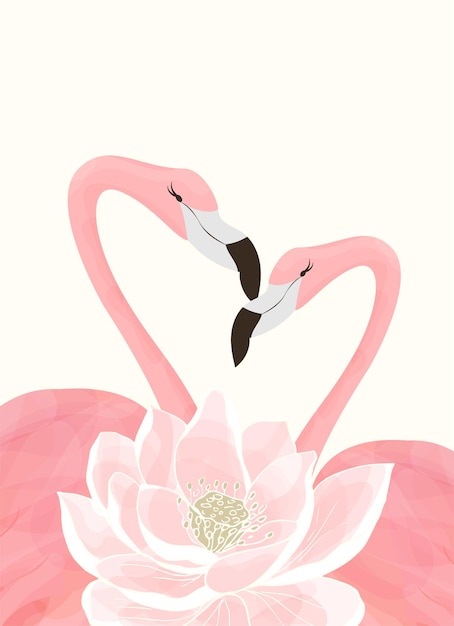 Liefde paar flamingo's op een lotus achtergrond. Achtergrond voor posters, ansichtkaarten en uitnodigingen