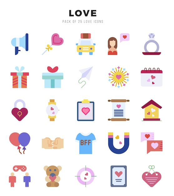 Liefde platte iconen collectie 25 icoon set Vector illustratie