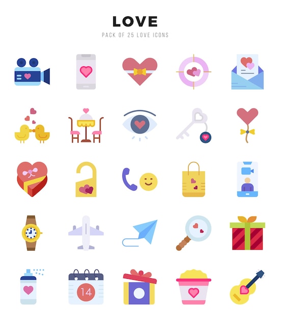 Liefde platte pictogrammen Pack vector illustratie