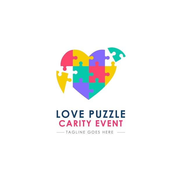 Liefde puzzel carity evenement logo ontwerpconcept