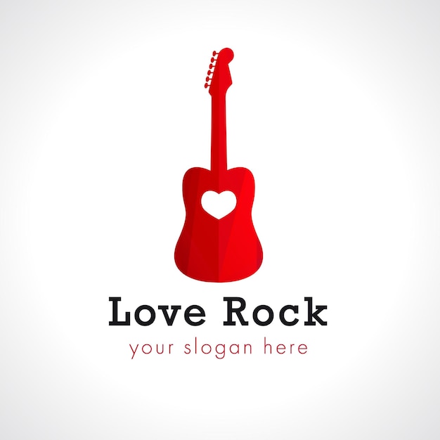 Liefde rock logo concept Rode Spaanse gitaar merk idee Muziek vector identiteit teken Kunst evenementen icoon