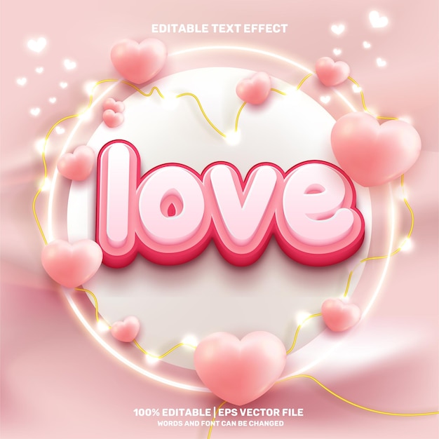 Liefde roze bewerkbaar teksteffect met hartvorm 3d render-stijl