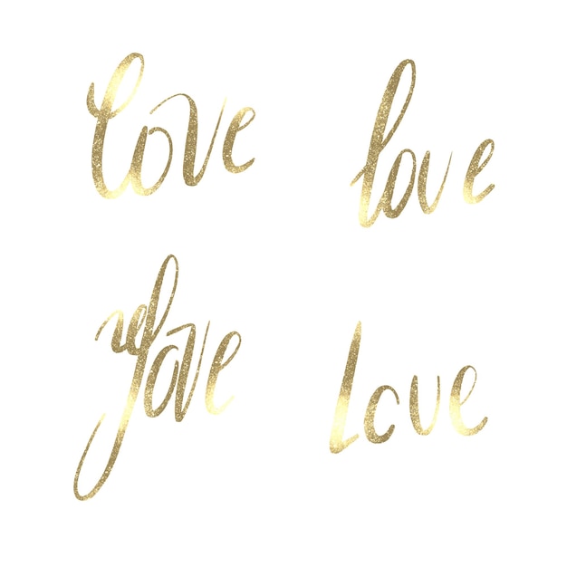 Liefde woord belettering glitter vectorillustratie