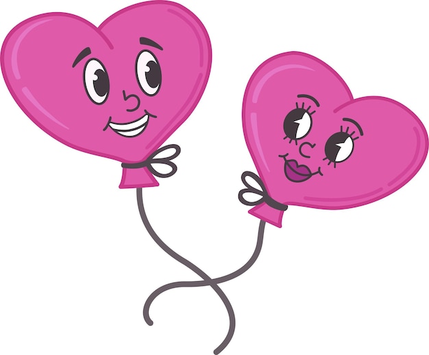 Liefdesballonnen in de vorm van harten Cartoon mascotte van de 30s 40s 50s 60s oude animatie stijl