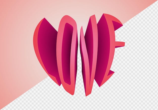 Liefdesbelettering in hartvorm voor valentijnsdag. 3D-ontwerpelement. Geïsoleerde achtergrond