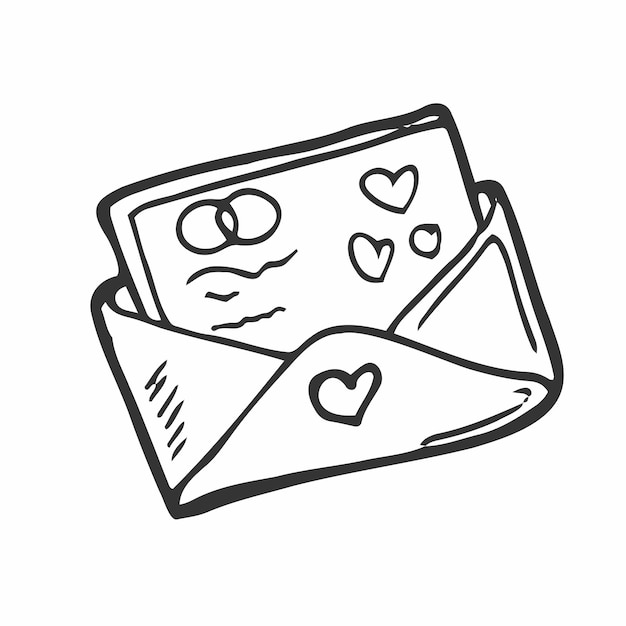 Liefdesbrief doodle stijl vectorillustratie geïsoleerd op witte achtergrond Envelop Hand getrokken afbeelding