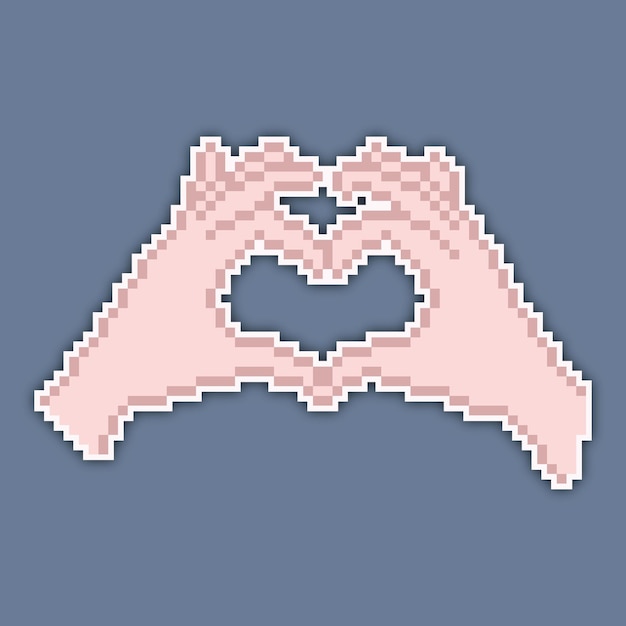 Liefdeshandteken in pixelkunststijl premium vector
