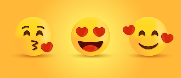 Liefdevolle ogen en kussen emoji of lachende emoticon met hartjes