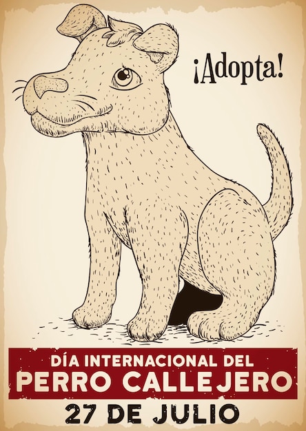 Liefdevolle zwerfhond die adoptie promoot op Spanish Street Dog Day