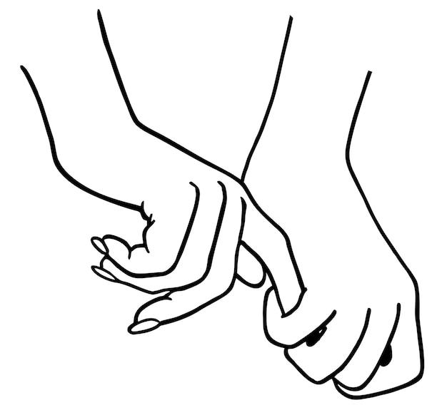 Liefhebbers houden elkaars hand Relatie liefdevolle handen samen Vrouw en man romantische handdrukken lijn tattoo