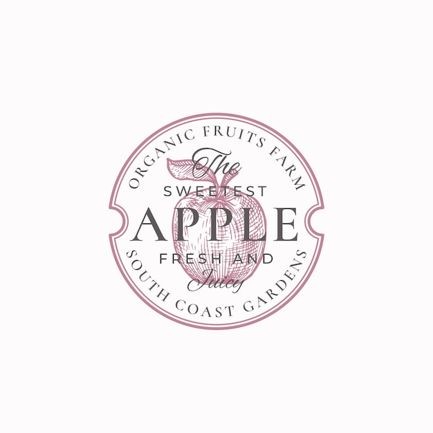 Liefste Apple Farm Badge of Logo sjabloon Hand getekende appel met blad schets met retro typografie en randen Vintage Premium embleem