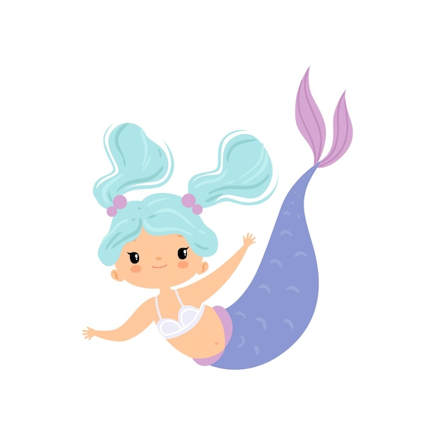 Lieve kleine zeemeermin met lichtblauw haar schattige zee prinses karakter vector illustratie