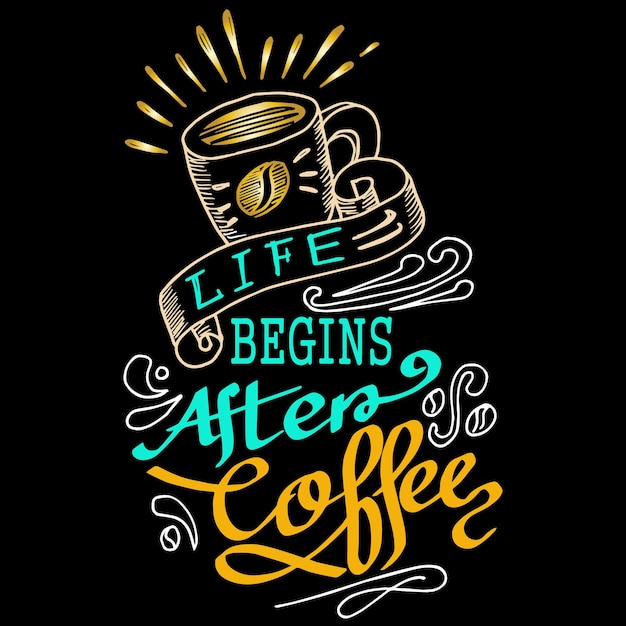 Life begins after coffee, quotes doodle vector