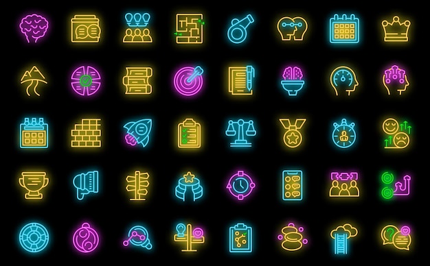 Life coach icons set vector neon