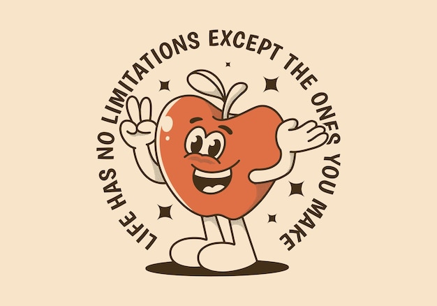 Vector life has no limitations except the ones you make vintage character illustration of happy apple fruit