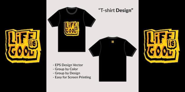 인생은 좋다. 동기 부여, 후디 또는 상품 디자인을 위한 인쇄용 검정 티셔츠 디자인
