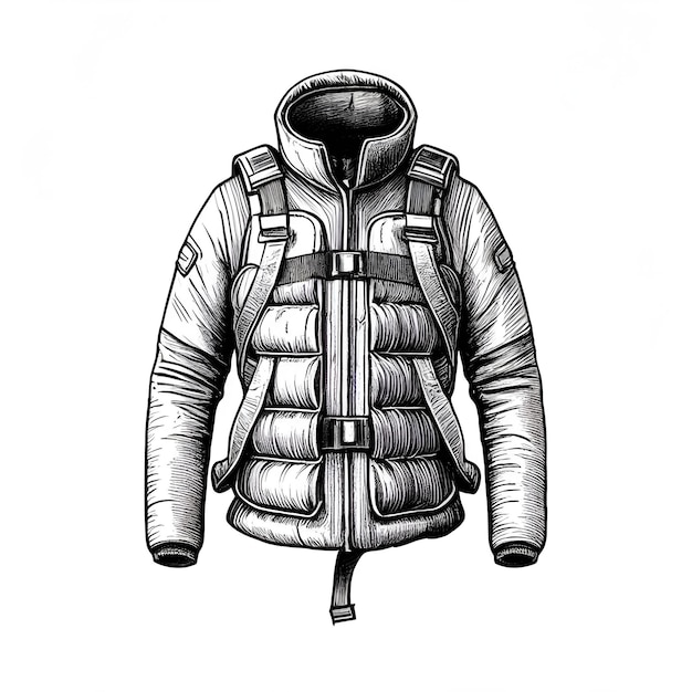 Life jacket vector Monochrome sketch drawing black and white monochrome engraving style