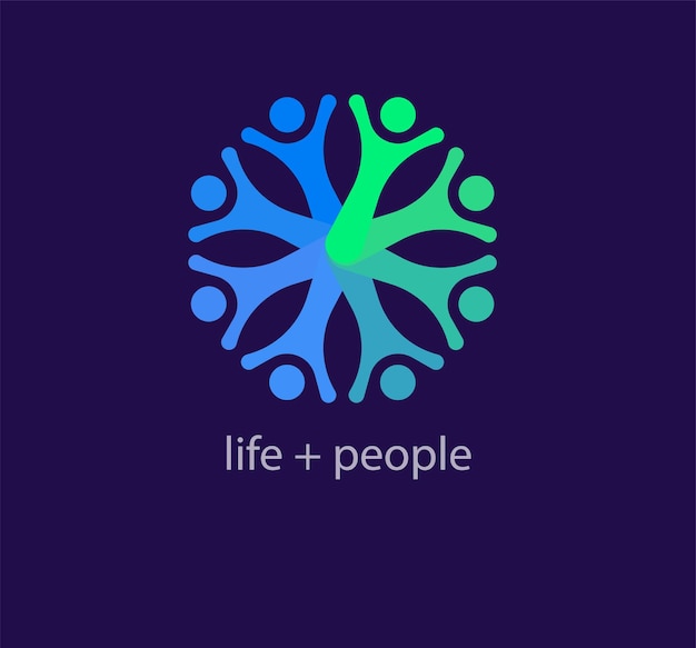 Life logo from unique circular people. Modern color transitions. Health and community cycle logo