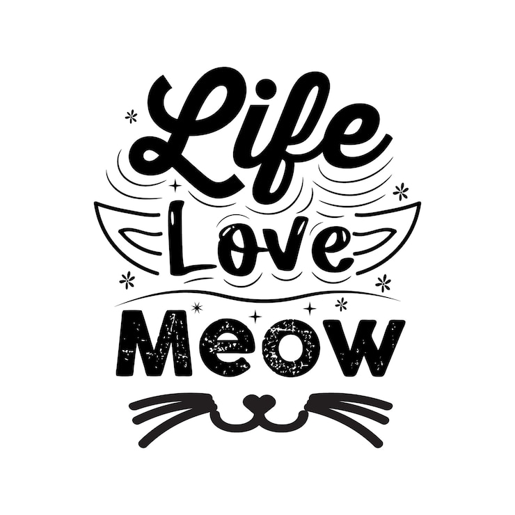 Vector 인생 사랑 야옹 고양이 손으로 그린 타이포그래피 따옴표 카드 머그 티셔츠에 대한 레터링 그림