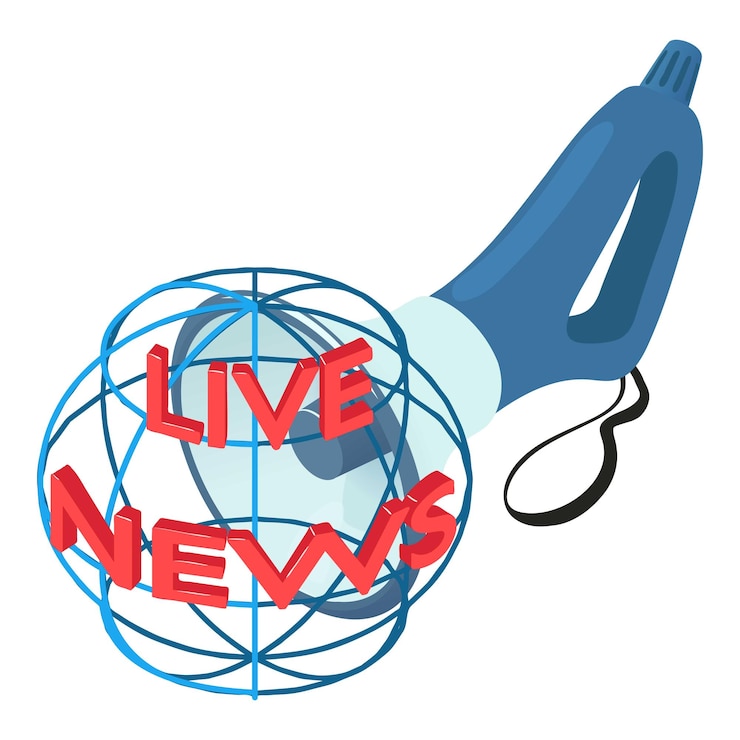 Vector life news icon isometric vector live news inscription and hand loudspeaker icon screen saver media
