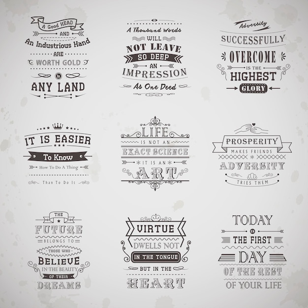 Vector life quotes set isolated on grey background