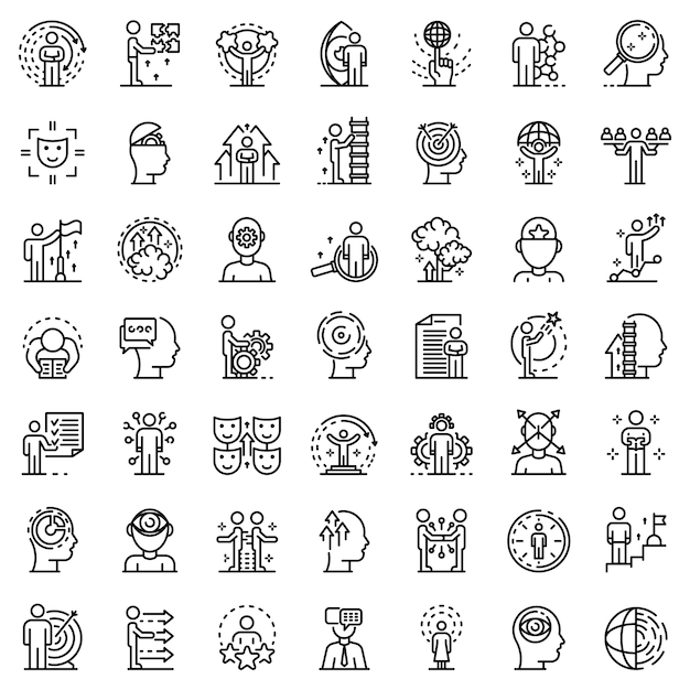 Life skills icons set, outline style