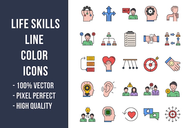 Life Skills Line Color Icons