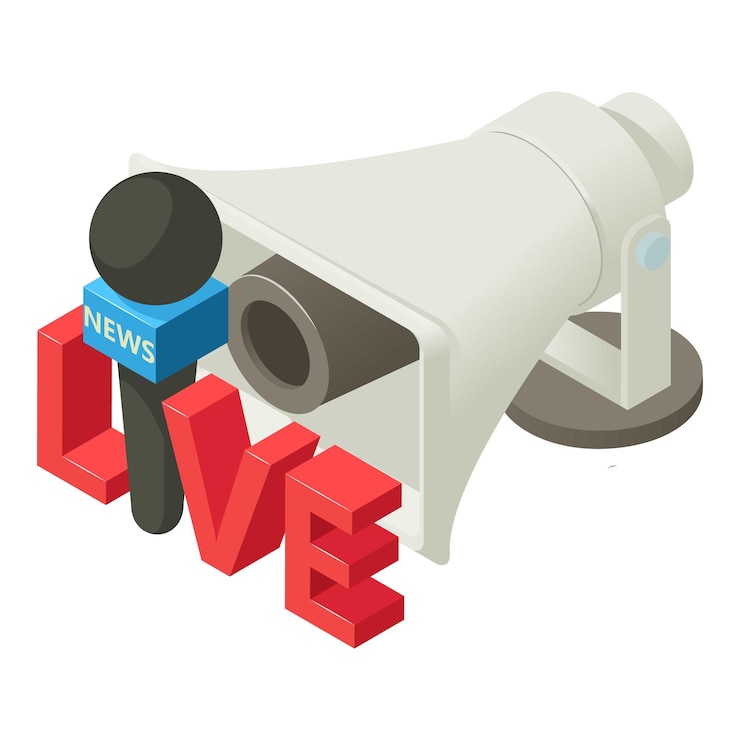 Vector life streaming icon isometric vector live news inscription and loudspeaker icon screen saver media