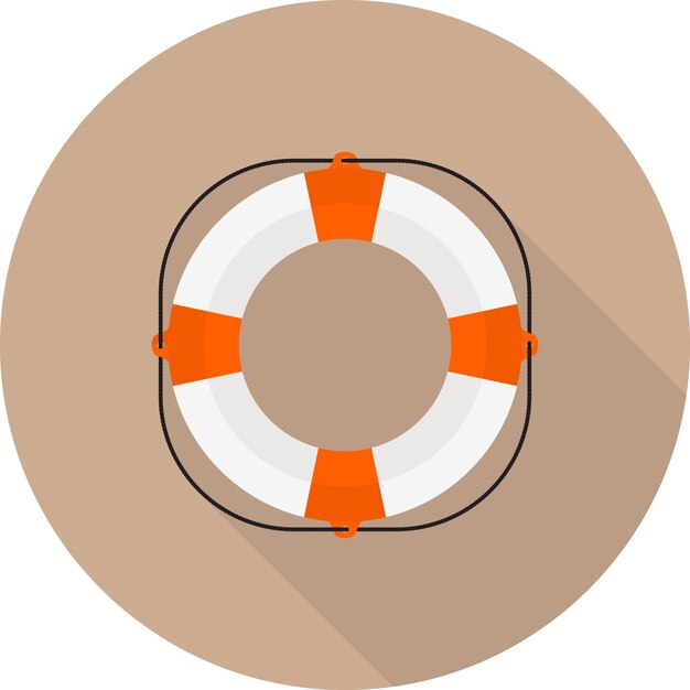 Lifebuoy icon with long shadow on brown background flat design style