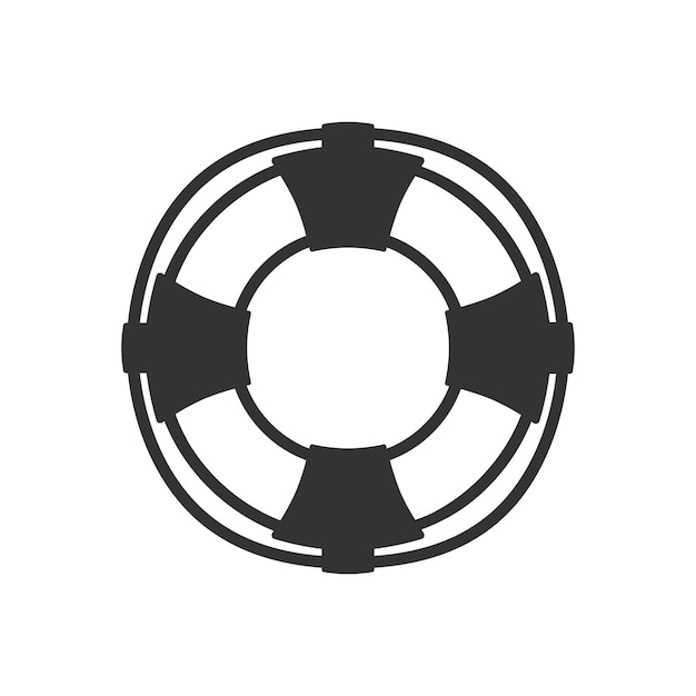 白い背景で隔離のシンプルなスタイルの救命浮輪のシルエットベクトル図