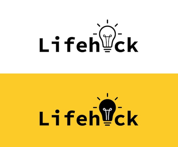 전구를 사용한 Lifehack 텍스트 표현 Life Hacks Tips and Tricks Light bulb with rays Vector 삽화